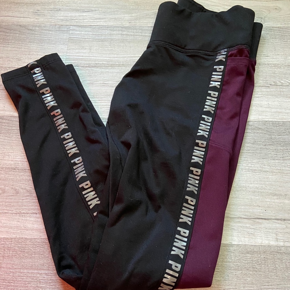 💜VS FLEECE LINED BURGUNDY AND BLACK LEGGINGS